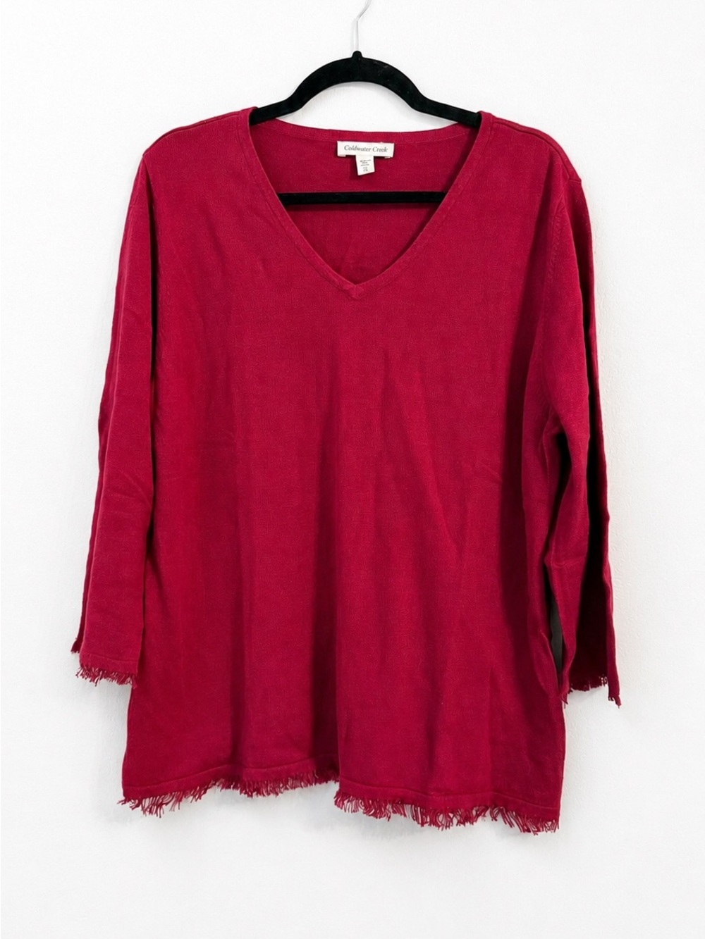 Coldwater Creek Women's VNeck Frayed Hem Sweater Cotton Wool Cashmere blend